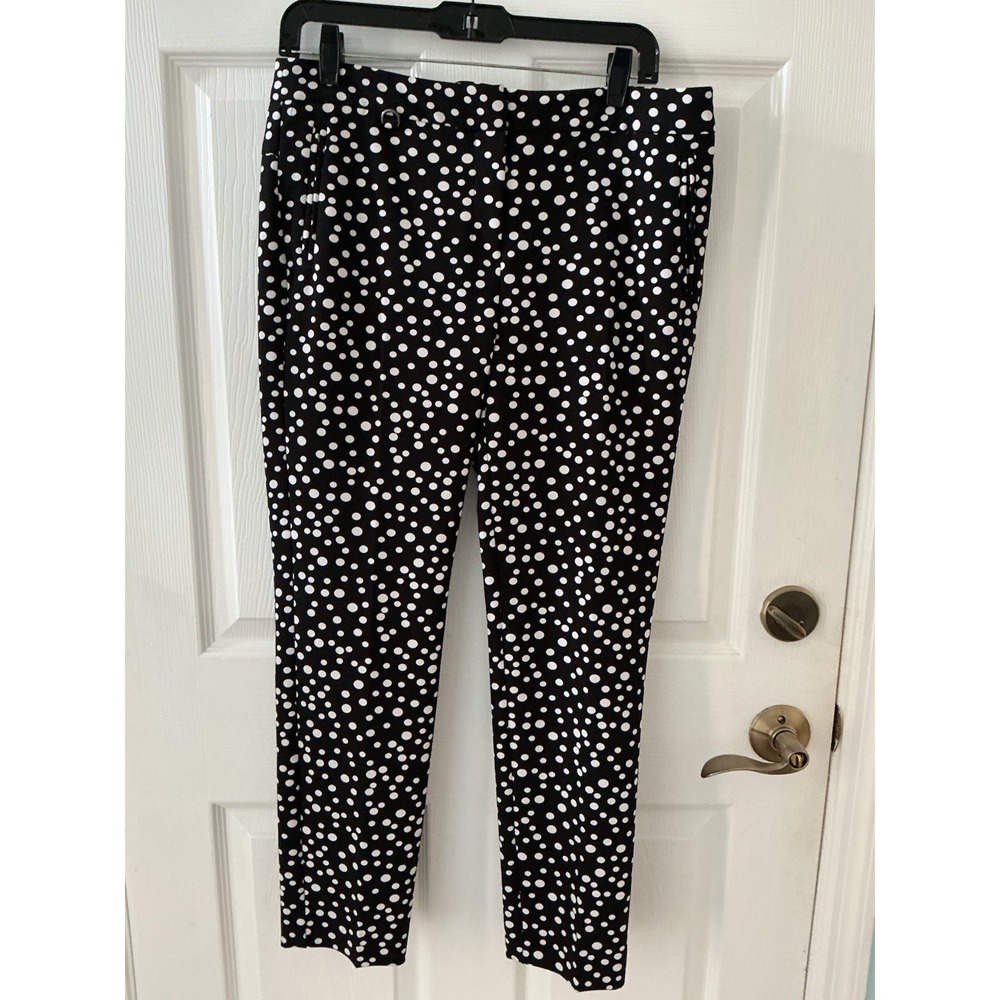 Adrianna Papell Womens 8 Black White Polka Dot Slim Ankle Dress Pants Stretch - Picture 2 of 9